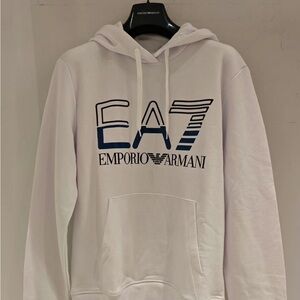Emporio Armani EA7 White Hoodie with Navy Logo